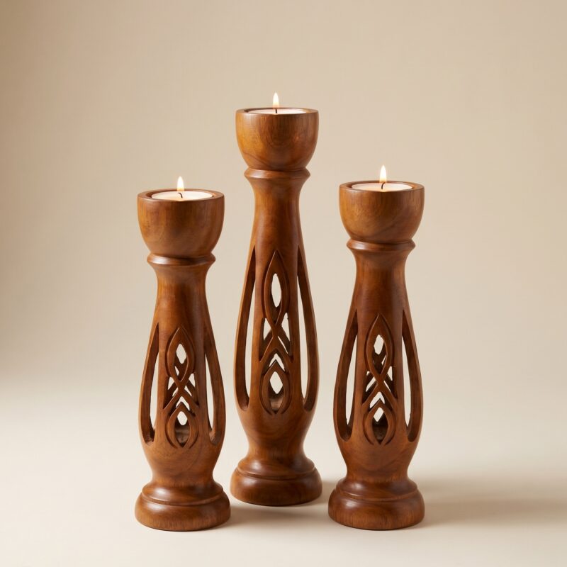 Wooden Candle Holder Set